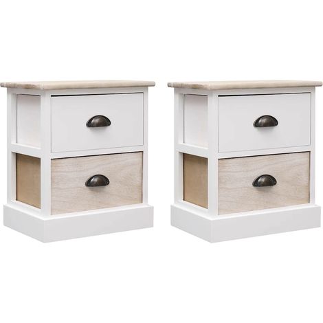 Maison Exclusive - Comodini 2pz Bianco e Naturale 38x28x45cm in Legno di Paulonia (1/5)