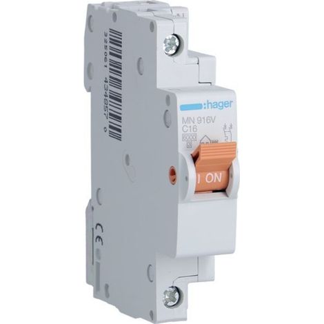 HAGER MN916V  Disjoncteur MN 1P+N 16A courbe C