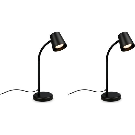 Lampe de chevet, lampe de bureau orientable, lampe de table GU10 pour bureau à domicile avec interrupteur à câble, lampe de lecture, noir (Lot de 2) (1/5)