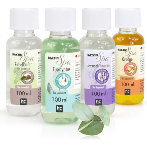 BAYZID®️ SPA Set de parfums bio pour sauna 4x100ml - différents concentrés de parfums pour sauna - pour le bien-être et la détente