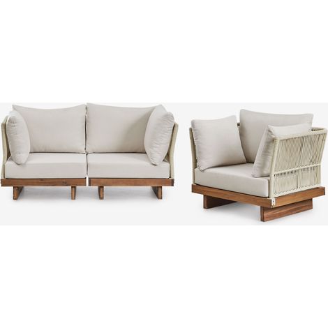 Conjunto de salón con sofá modular de 2 piezas con 2 sillones esquineros y sillón en madera de acacia Dailin SKLUM        (1/5)