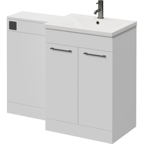 Napoli 460 Gloss White 1100mm 2 Door Vanity Unit Toilet Suite with Glide Basin - 1100mm - Gunmetal Grey 160mm HandleWithout Kingston Toilet Pan