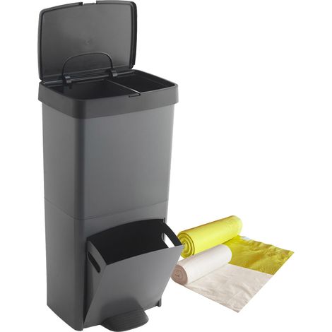 Cubo de basura o reciclaje 70L, VERTICAL, 2 Compartimentos, Papelera residuos, 76 cm, fácil gestión, con 40 bolsas de basura adaptadas (1/5)
