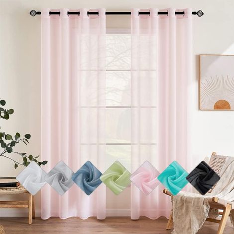 Couleur Pure Rideaux De Fenêtre Transparents Lisse Panneaux Voile De Fenêtre Rideaux Élégant Traitement pour Chambre Salon Rideaux à Oeillets 2 Panneaux 140x145cm Bébé Rose (1/5)