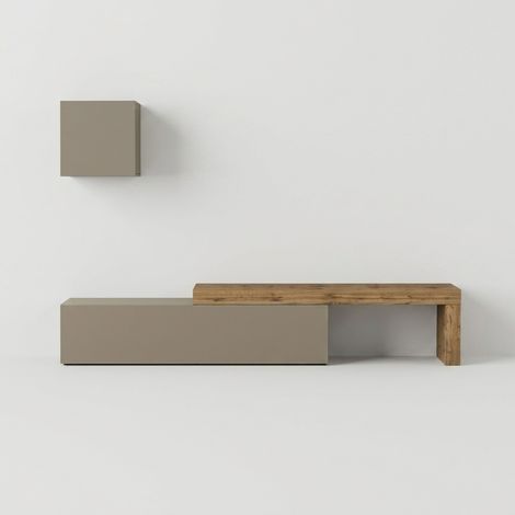 Parete attrezzata moderna porta TV con pensile Chronos n°19 - Tortora (1/5)