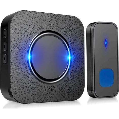 Sonnette sans fil, 55 mélodies, volume sur 5 niveaux, étanche IP55, avec 300 mètres, flash LED, plug-in-noir