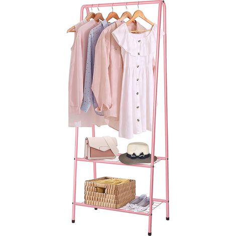 Youyijia Clothes Rail Small Clothe Rack Heavy Duty Metal Garment Rack 60cm x 151cm Garment Rail with Shelves Coat Stand Hanging Rail for Clothes (Pink) (1/5)