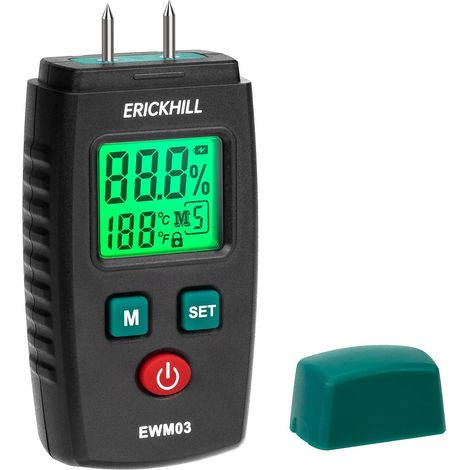 Testeur Humidité, EWM03 Détecteur d'Humidité à Broche avec 5 Modes, Écran LCD avec rétroéclairage vert, Détecteur de Moisissures pour Bois et Matériaux de Construction. (1/4)