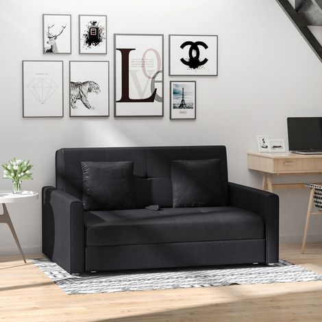 Sofá cama convertible de 2 plazas (2 en 1) con 2 cojines y compartimento de almacenamiento integrado, 152 x 101 x 81 cm, gris oscuro. (1/5)