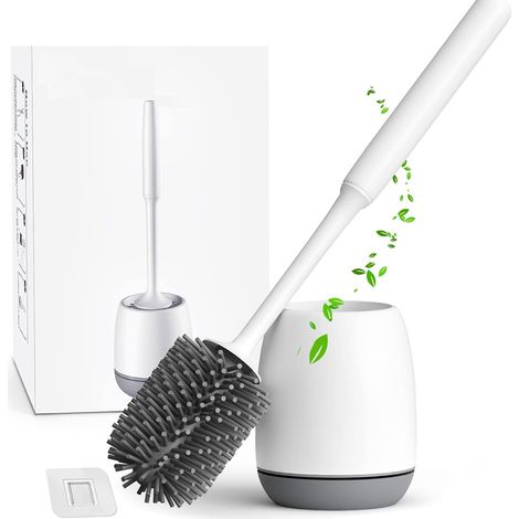 Brosse de toilette en silicone, brosse de toilette antibactérienne en silicone à séchage rapide, brosse de toilette à long manche, murale/sur pied, grise-AquaForge (1/5)