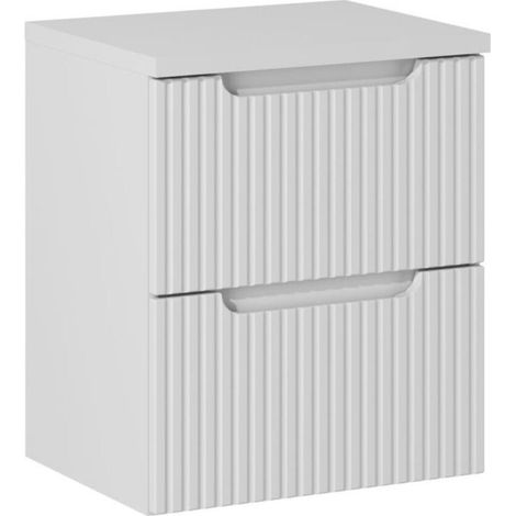 Set da bagno VANO bianco 50cm: mobile sottolavabo con cassetti scanalati + piano per lavabo bianco alpino