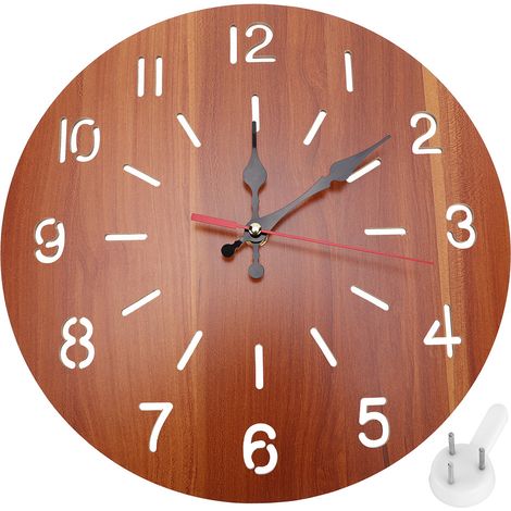 Horloge Murale Ronde - Chiffres Arabes Découpés - Mouvement Quartz Silencieux - Décoration Intérieure Bois Et Métal - 1 Pièce (1/5)