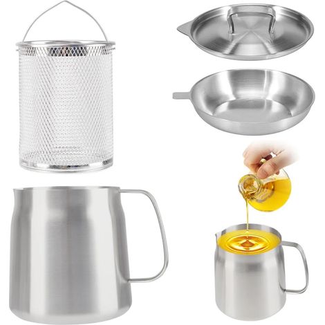 Pot à filtre à huile en acier inoxydable avec couvercle et panier filtrants (1/5)