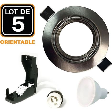 5 Spots encastrable orientable Alu Brossé avec GU10 LED de 7W eqv. 56W Blanc Froid 6000K (1/5)