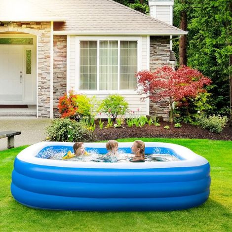 Piscine Gonflable, pataugeoire, rectangulaire, Grande Piscine familiale, pour Jardin, Balcon, 210 cm x 135 cm x 60 cm, Bleu