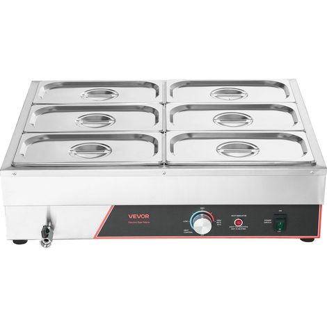 Chauffe-Plat Commercial 1500W, Acier Inoxydable, 6 Bacs, Bain-Marie Électrique avec Couvercle, pour Buffet, Restaurant et Traiteur (1/5)