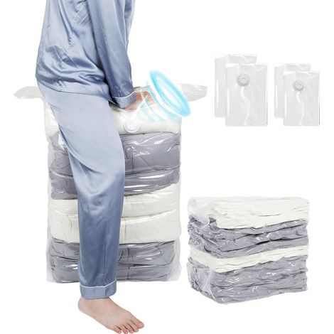 Sac Sous Vide Vetement, 4 Aspirateur Housse de Rangement 2 70x50x30cm + 2 100x80x38cm, Voyages Réutilisables pour Matelas, Vêtements, Couettes, Literie, Oreillers Solides & Durables (1/5)