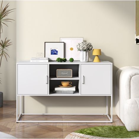 Sideboard aus Metall Weiß 120 x 40 x 75 cm, 6 Fächer, feste Einlegeböden und verstellbare Füße (1/5)