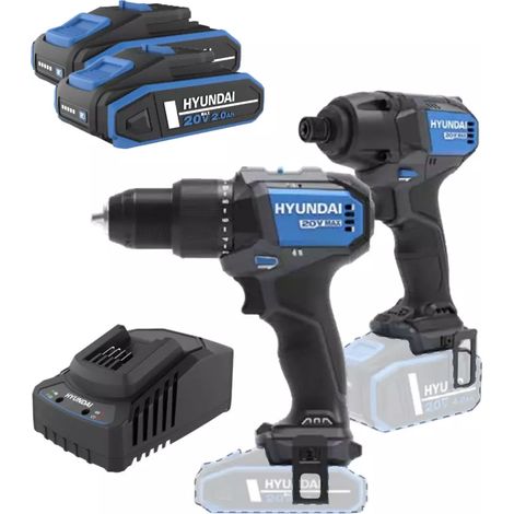 kit trapano a percussione e avvitatore a batteria hyundai 2 batterie 20v 2ah e caricabatterie - cod. 25850