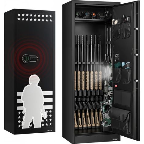 VEVOR Armario para Armas Largas con Cerradura con Contraseña, Caja Fuerte para 10-12 Rifles con 4 Bolsillos para Pistolas y 3 Estantes Ajustables, 500 x 400 x 1380 mm (Requiere Ensamblaje) (1/5)