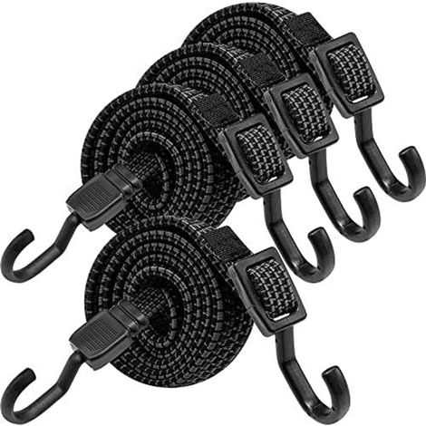 Verstellbar Spanngummi mit Haken, Expander mit Metallhaken 4er Set, 100cm Flach Gepäckspanner Schwarz Gummiseil, Extra Stark Gummispanner Gummibänder für Sonnensegel, Garten, Fahrrad, Auto, Tarps (1/5)