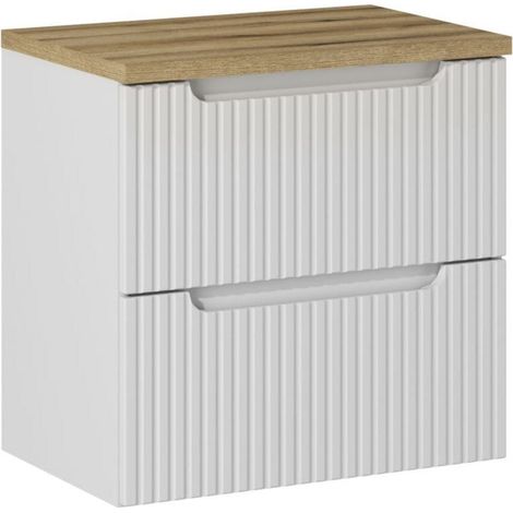Meuble sous vasque suspendu 2 tiroirs avec plan NOVA 60 cm Naturel-Blanc-Plateau Naturel-Largeur 60 cm (1/5)