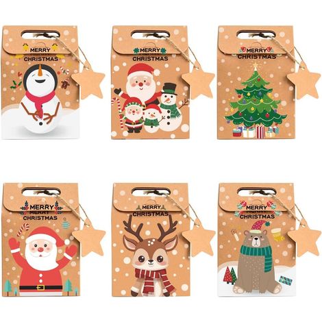 Set mit 24 Kraftpapier-Weihnachtsbonbonschachteln, Weihnachtskekstüten, Weihnachtsgeschenkverpackungen, Weihnachtsdekorationen
