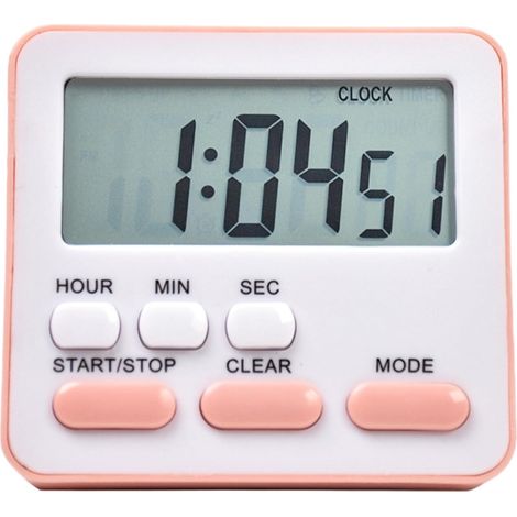 Minuteur de cuisine numérique, écran LCD, compte à rebours, support pliable ou trou de suspension, finition rose.-AquaForge (1/5)