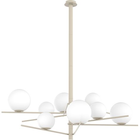 Lampadario Contemporaneo Boomerang Metallo Sabbia Vetro Bianco 8 Luci E27 (1/2)