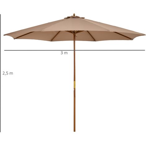 Parasol en bois et bambou 300cm, kaki, pour jardin et balcon (1/5)