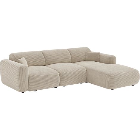 Grande divano angolo a destra con seduta scorrevole elettrica in velluto a coste sottili beige - POGNI di Maison Céphy (1/3)