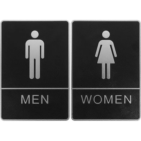 Lot de 2 panneaux de porte de toilettes autocollants en plastique pour hommes et femmes-20.00X14.00X0.50CM-Black (1/4)