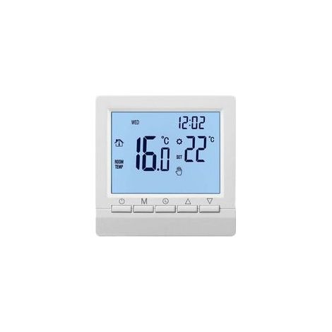 Termostato inteligente de pared con pantalla LCD para calefacción por suelo radiante. Retroiluminación azul o blanca.