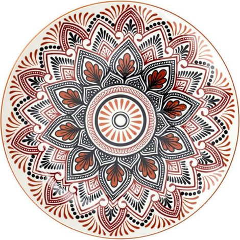 Lot de 6 Assiettes Plates "Mandala" 26cm Orange
