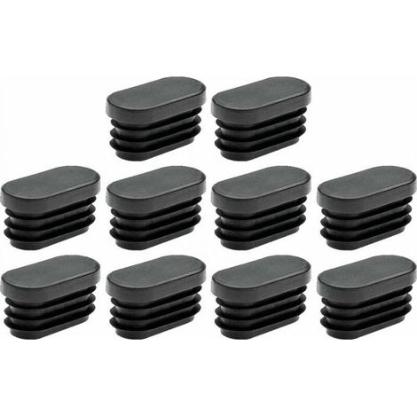 10x Oval Fin Tube End Cap Non-Slip PELD Furniture Table Chair Leg Cap Grooved End Protector, 40 x 20mm Black (1/3)