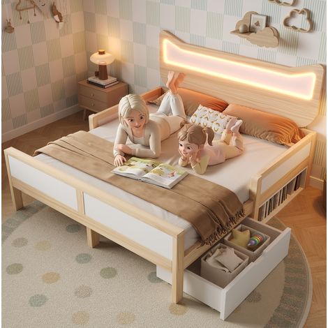 letto contenitore 140x200 LED con cassetto bianco rovere OKMYHOME (1/5)