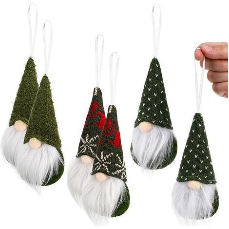 Set mit 6 Weihnachtsbaumdekorationen mit Wichteln, Plüsch-Wichtel-Weihnachtsbaumschmuck (grün) (1/5)