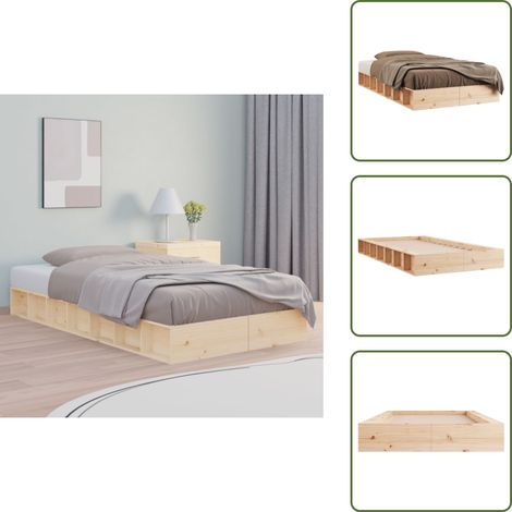 The Living Store Cadre de lit sans matelas 100x200 cm bois massif - Cadre De Lit - Lit Double - Bois Massif - Design Rustique - Chambre À Coucher (1/5)