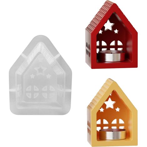Silikonformen für Häuser mit Sternen, 3D-Silikonformen, Gießformen für Häuser, Weihnachtskerzenhalter, Silikonformen für Häuser, Gießkerzenformen, Kerzenformen für Häuser mit Fenstern für Bastelarbeit