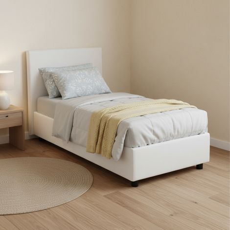 Talamo Italia Einzelbett Cassiopea, Containerbett mit Stoffbespannung, 100% Made in Italy, Frontöffnung, passend für Matratze Cm 80x200, Weiß (1/5)