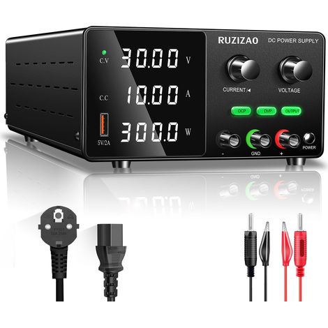 Alimentation de Laboratoire 30V 10A DC Bloc d'alimentation Réglable Alimentation Reglable Stabilisée, Affichage LED, Bouton de l'encodeur OCP, OVP, Commutateur de Sortie, Port USB 5V/2A (1/5)