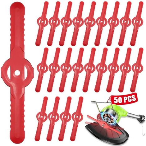 Packung mit 50 Kunststoff-Rasenmähermessern, 135 mm, Ersatzmesser für Akku-Rasenmäher, Zubehör für Rasenflächen, Gärten, Obstgärten, Wälder oder Weiden (1/4)
