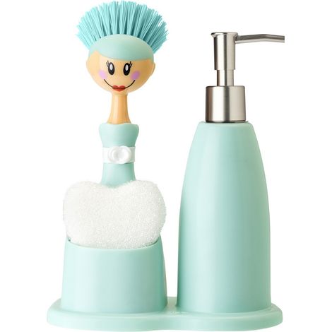 VIGAR Dolls Set Lavello con Spazzola, Dosatore per Sapone, Materiale: Outer Fabric: 80%, 20% poliesterinner Spugna: 100% poliuterano, Resto: ABS, Nylon, Silicone, Pet, Blu e Bianco, (1/4)