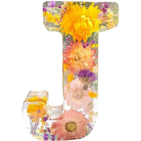Kreative florale Nachtleuchte in Buchstabenform, mit Trockenblumen, LED-Beleuchtung, Ambientelicht, Harzlampe, Tischdekoration für Partys, Beleuchtung J (1/5)
