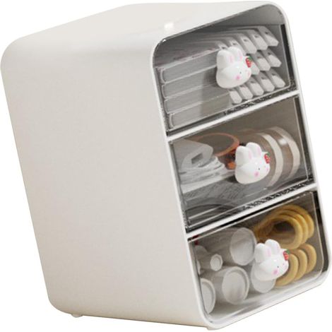 Organisateur de maquillage avec tiroirs, boîte de rangement pour cosmétiques et accessoires, organiseur de bureau pratique pour coiffeuse, chambre et maison, beige (1/5)