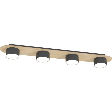 Plafoniera 4 Luci Diaz In Acciaio Nero E Legno Naturale Diffusore A Cilindro (1/3)