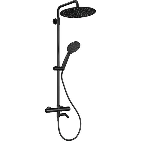 Ensemble de Mitigeur de Douche, Contrôle Thermostatique, Douche Plafonnier et Douche à Main, noir (1/2)