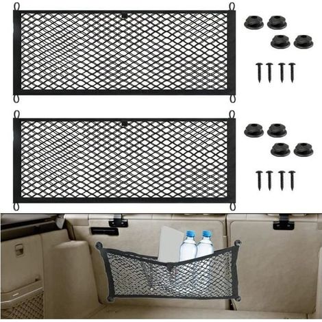 2 filets de rangement surdimensionnés de 60x25cm pour voiture, camping-car, bateau, sac en maille élastique réglable avec vis (1/4)