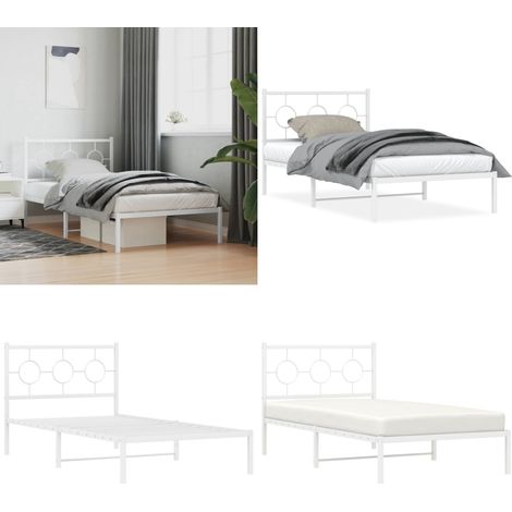 Cadre de lit métal sans matelas et tête de lit blanc 100x200 cm - Cadre De Lit - Lit Double - Lit Metal - Lit Blanc - Meuble Chambre - Home & Living (1/5)