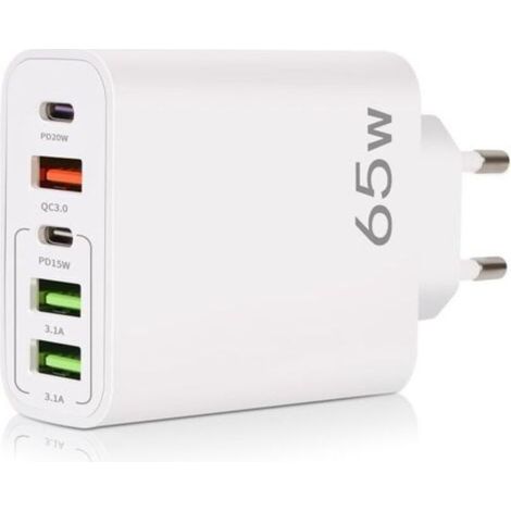 Caricabatterie USB-C, caricabatterie USB-C a 5 porte da 65 W con ricarica rapida Smart QC 3.0, adattatore di alimentazione USB per iPhone 15 14 13 12 11 Pro Max SE 2020 XS XR 8 7, Samsung (1/5)